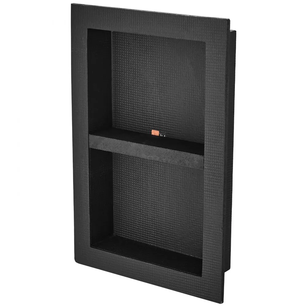 VEVOR Shower Niche Ready for Tile 40.64 x 60.96 cm, Double Shelf Organizer, Square Corners Wall-inserted Niche Recessed, Sealed Protection Modern Soap Storage Niche for Shower Bathroom, Black