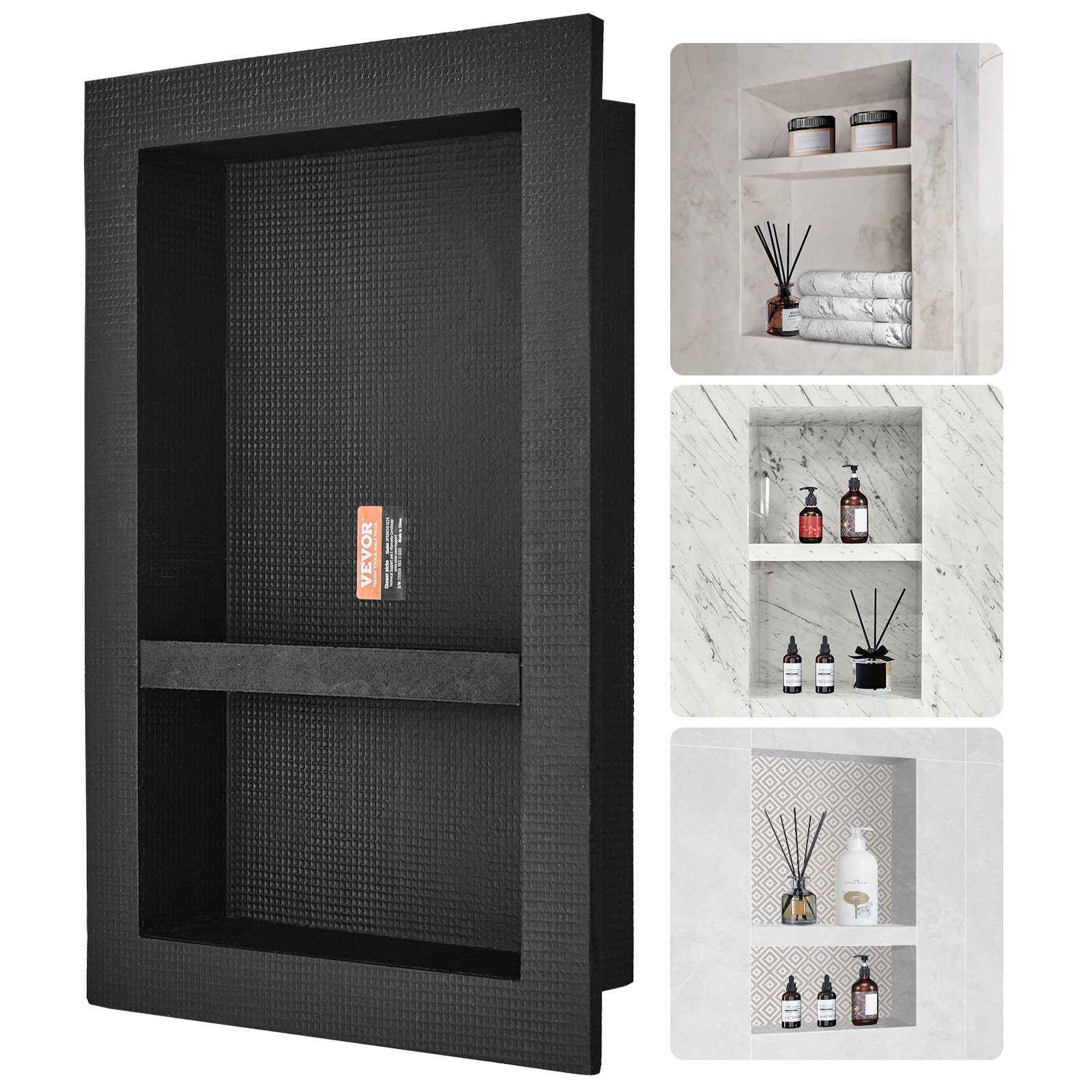 Sweiko Shower Niche Ready for Tile 40.64 x 60.96 cm, 16 x 24 inch Double Shelf Organizer, Square Corners Wall-inserted Niche Recessed, Sealed Protection Modern Soap Storage Niche for Shower Bathroom, Black Sweiko Shower Niche Ready for Tile 40.64 x 60.96 cm, 16 x 24 inch Double Shelf Organizer, Square Corners Wall-inserted Niche Recessed, Sealed Protection Modern Soap Storage Niche for Shower Bathroom, Black