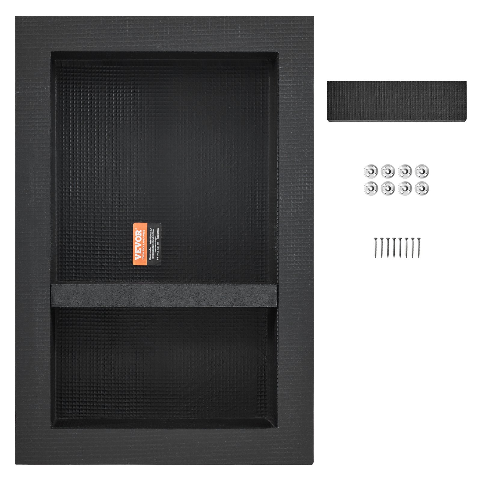 VEVOR Shower Niche Ready for Tile 40.64 x 60.96 cm, Double Shelf Organizer, Square Corners Wall-inserted Niche Recessed, Sealed Protection Modern Soap Storage Niche for Shower Bathroom, Black