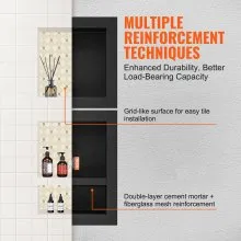 VEVOR Shower Niche Ready for Tile 40.64x40.64cm & 40.64x50.8cm, Triple Shelf, Square Corners Wall-inserted Niche Recessed, Sealed Protection Modern Soap Storage Niche for Shower Bathroom, Black