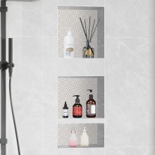 VEVOR Shower Niche Ready for Tile 40,64x40,64cm & 40,64x50,8cm, Τριπλό ράφι, Τετράγωνες γωνίες Επιτοίχια εσοχή εσοχή, σφραγισμένη προστασία Μοντέρνα θέση αποθήκευσης σαπουνιού για μπάνιο ντους, μαύρο