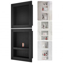 VEVOR Shower Niche Ready for Tile 40.64x40.64cm & 40.64x50.8cm, Triple Shelf, Square Corners Wall-inserted Niche Recessed, Sealed Protection Modern Soap Storage Niche for Shower Bathroom, Black