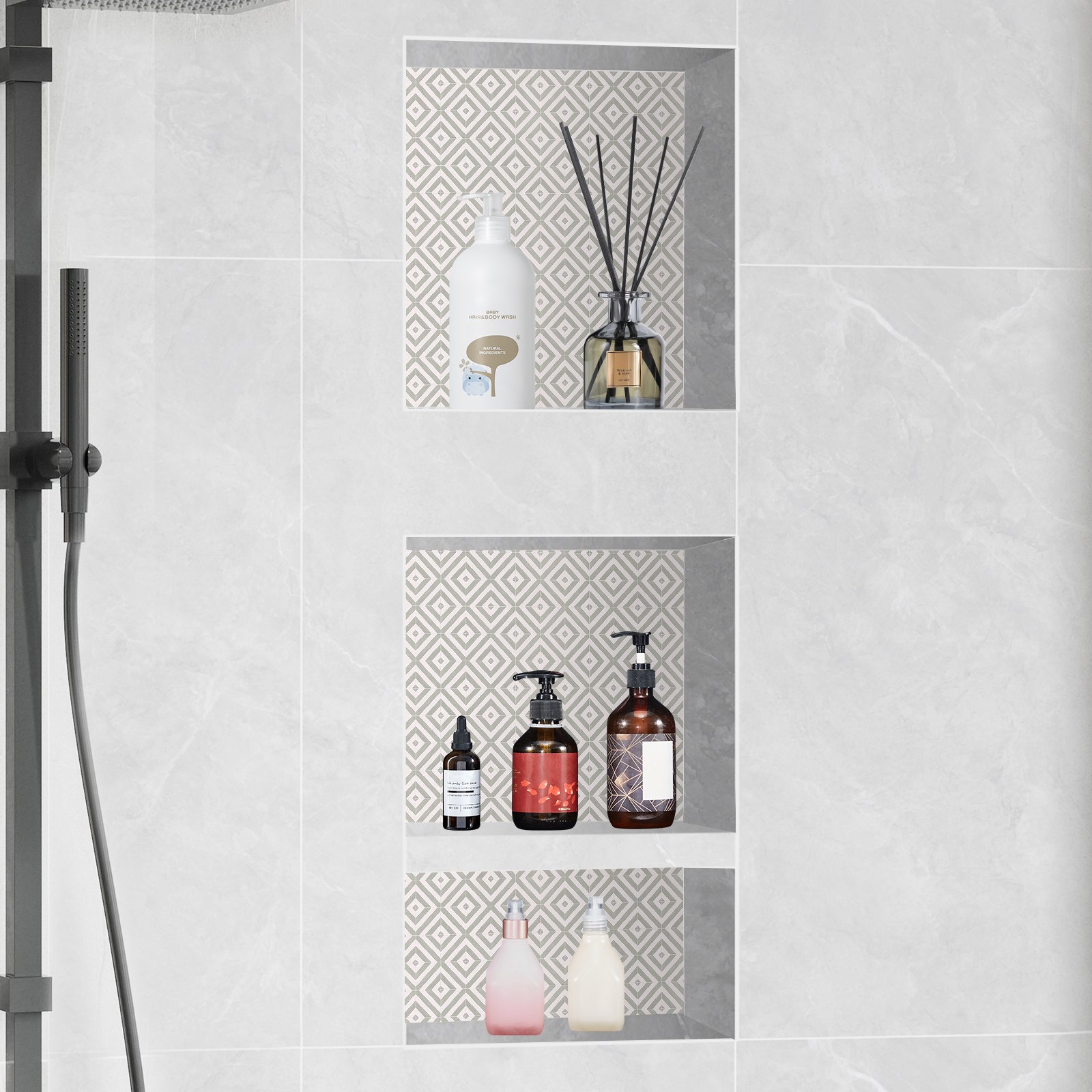 VEVOR Shower Niche Ready for Tile 16" x 16" & 16" x 20", Triple Shelf Organizer, Square Corners Wall-inserted Niche Recessed, Sealed Protection Modern Soap Storage Niche for Shower Bathroom, Black
