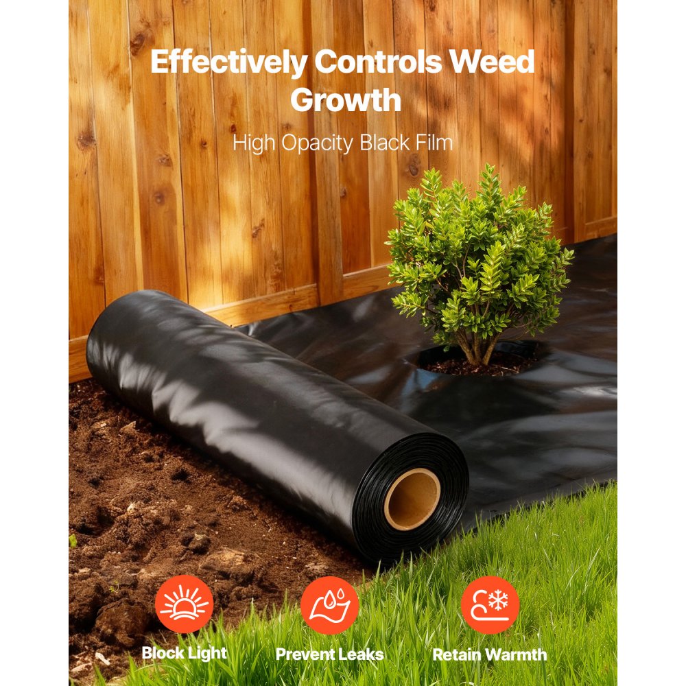 VEVOR 24' x 100' Plastic Sheeting Heavy Duty , 6 Mil Thick Plastic Sheeting Roll, Plastic Drop Cloth Painters Tarp, Polyethylene Covering for Crawl Space Vapor Barrier, Multi-Purpose, Black