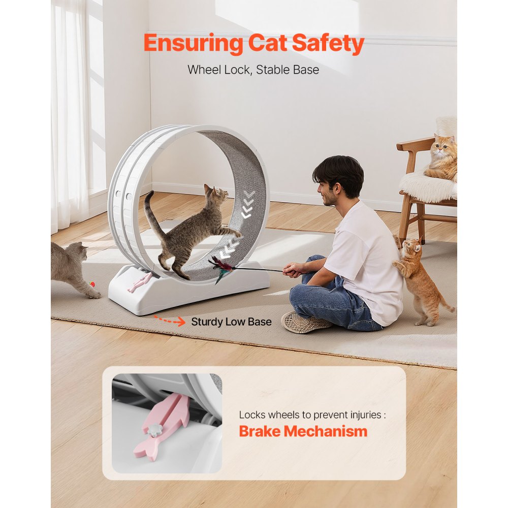 VEVOR Cat Exercise Wheel, 31.5 in, Large Cat Running Wheel with Secure Brake & Carpeted Runway, Quiet Operation Cat Treadmill, Indoor Cats Exerciser Wheel for Pets Weight Loss & Health White