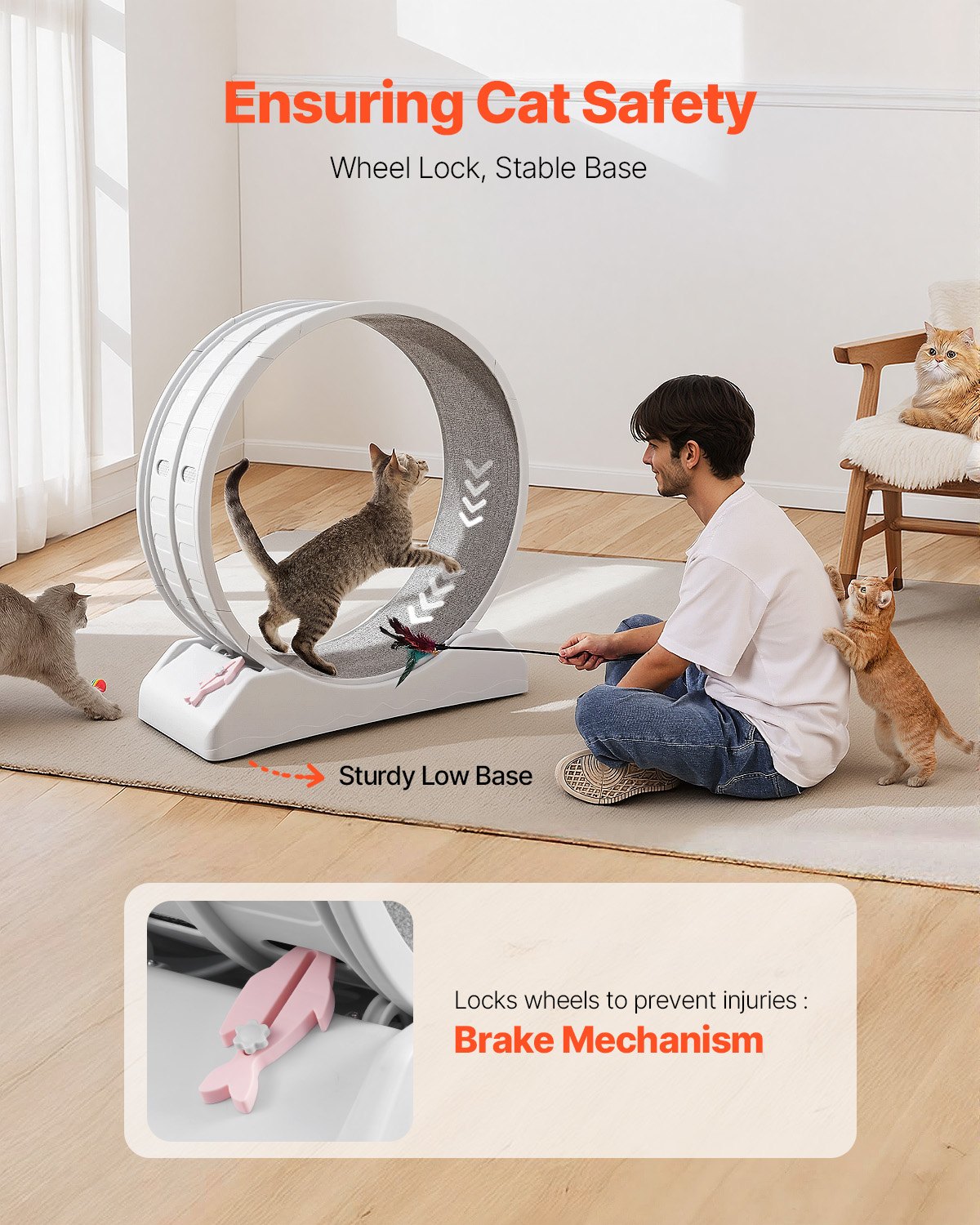 VEVOR Cat Exercise Wheel, 31.5 in, Large Cat Running Wheel with Secure Brake & Carpeted Runway, Quiet Operation Cat Treadmill, Indoor Cats Exerciser Wheel for Pets Weight Loss & Health White