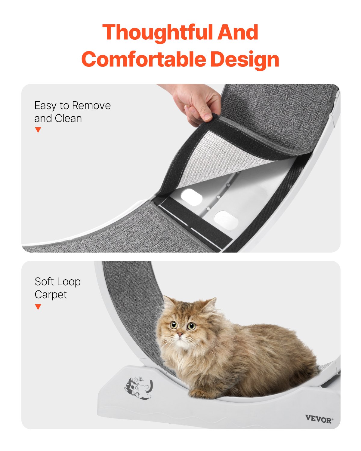 VEVOR Cat Exercise Wheel, 31.5 in, Large Cat Running Wheel with Secure Brake & Carpeted Runway, Quiet Operation Cat Treadmill, Indoor Cats Exerciser Wheel for Pets Weight Loss & Health White