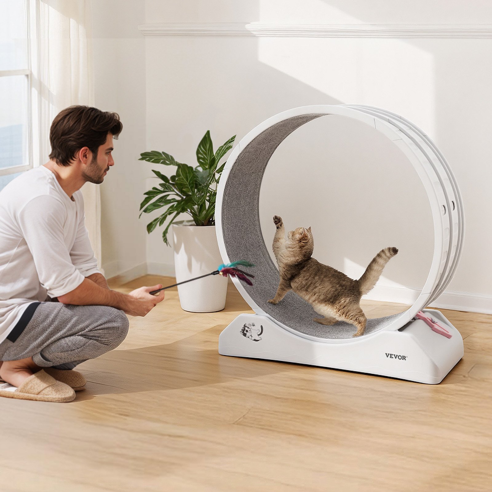 VEVOR Cat Exercise Wheel, 31.5 in, Large Cat Running Wheel with Secure Brake & Carpeted Runway, Quiet Operation Cat Treadmill, Indoor Cats Exerciser Wheel for Pets Weight Loss & Health White