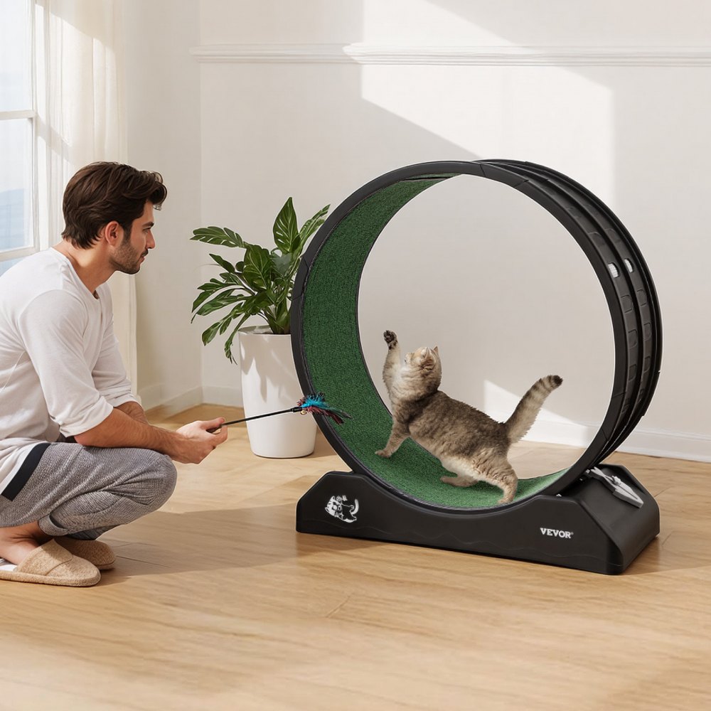VEVOR Cat Exercise Wheel, 31.5 in, Large Cat Running Wheel with Secure Brake & Carpeted Runway, Quiet Operation Cat Treadmill, Indoor Cats Exerciser Wheel for Pets Weight Loss & Health Black