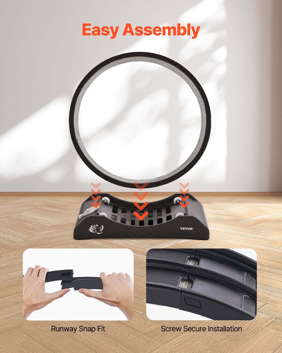 VEVOR Cat Exercise Wheel, 31.5 in, Large Cat Running Wheel with Secure Brake & Carpeted Runway, Quiet Operation Cat Treadmill, Indoor Cats Exerciser Wheel for Pets Weight Loss & Health Black