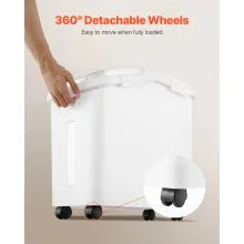 VEVOR Ingredient Storage Bin, 11.4 Gallon Capacity Shelf Ingredient Bin, 280 Cup Flour Bins on Wheels Commercial Prosave Shelf-storage Ingredient Bin with Lid and Scoop Rice Bin for Kitchen White
