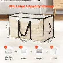 VEVOR 90L Large Storage Bags, 6 Pack Clothes Storage Bins, Foldable Closet Organizers Containers with Reinforced Handle, Plastic Storage Bags for Clothing, Blanket, Comforter, Bed Sheet, and Pillow