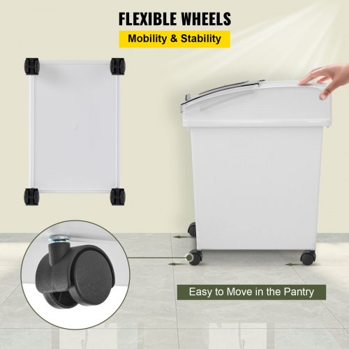 VEVOR Ingredient Bin, 5.5 Gallons Capacity Ingredient Storage Bin, PP Material Flour Bins On Wheels, White Shelf Ingredient Bin with Scoop and Sliding Lid, Commercial Storage Bins, 2 Pcs/Set