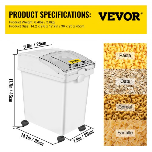 VEVOR Ingredient Bin, 5.5 Gallons Capacity Ingredient Storage Bin, PP Material Flour Bins On Wheels, White Shelf Ingredient Bin with Scoop and Sliding Lid, Commercial Storage Bins, 2 Pcs/Set
