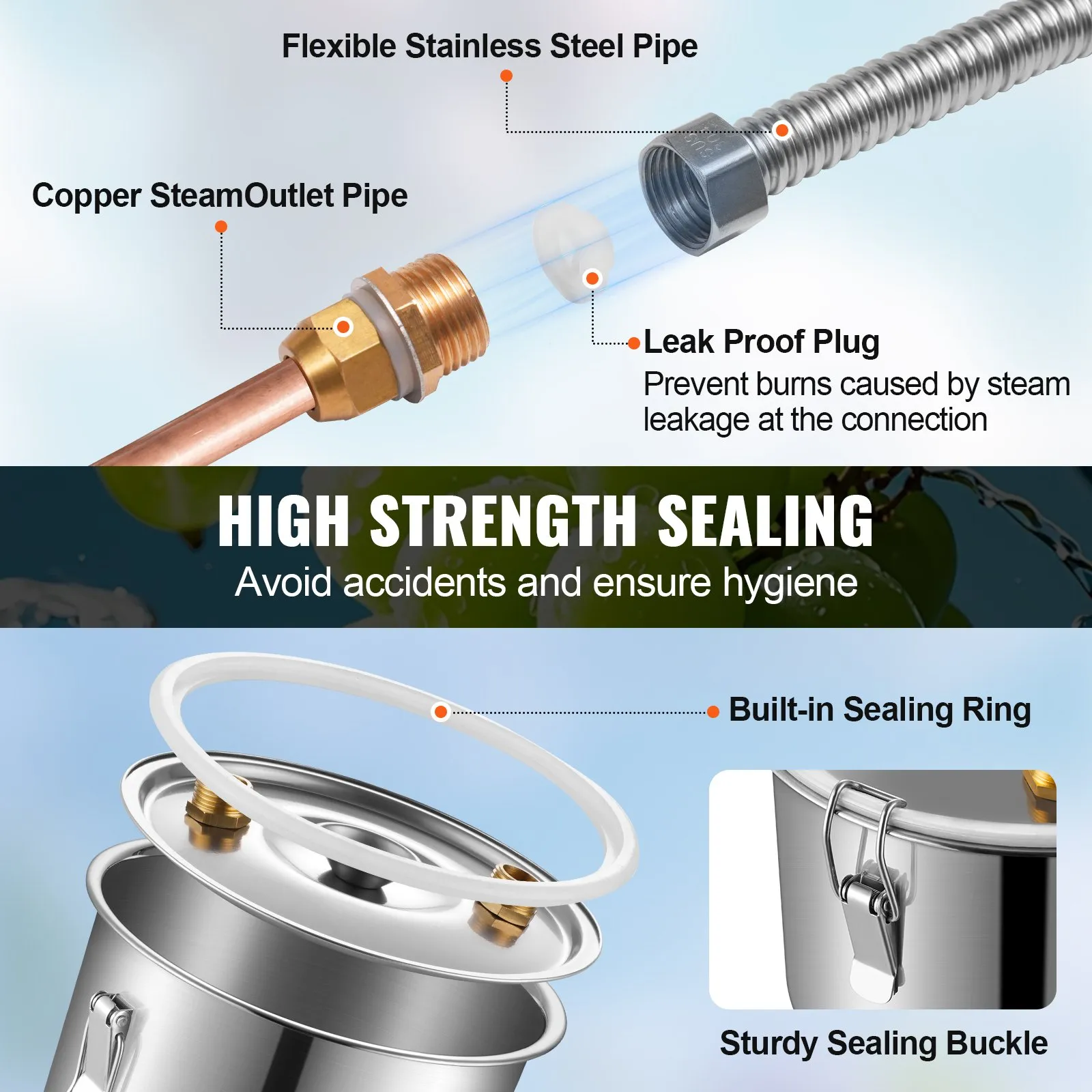 VEVOR Alcohol Still, 13.2 Gal / 50 L Stainless Steel Water Alcohol Distiller with Copper Coil for Fast Cooling, Dual Condenser Distiller Kit with Secondary Distillation, for Wine Whisky Brandy, Silver