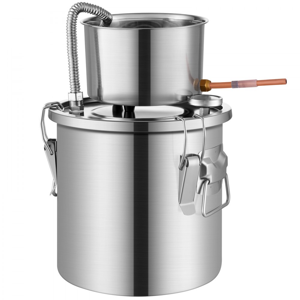 VEVOR Alcohol Still, 3 Gal / 11.4 L Stainless Steel Water Alcohol Distiller with Coil Cooling, Home Brewing Refining Fermentation Kit with Dual Display Thermometer, for Wine Whisky Brandy, Silver