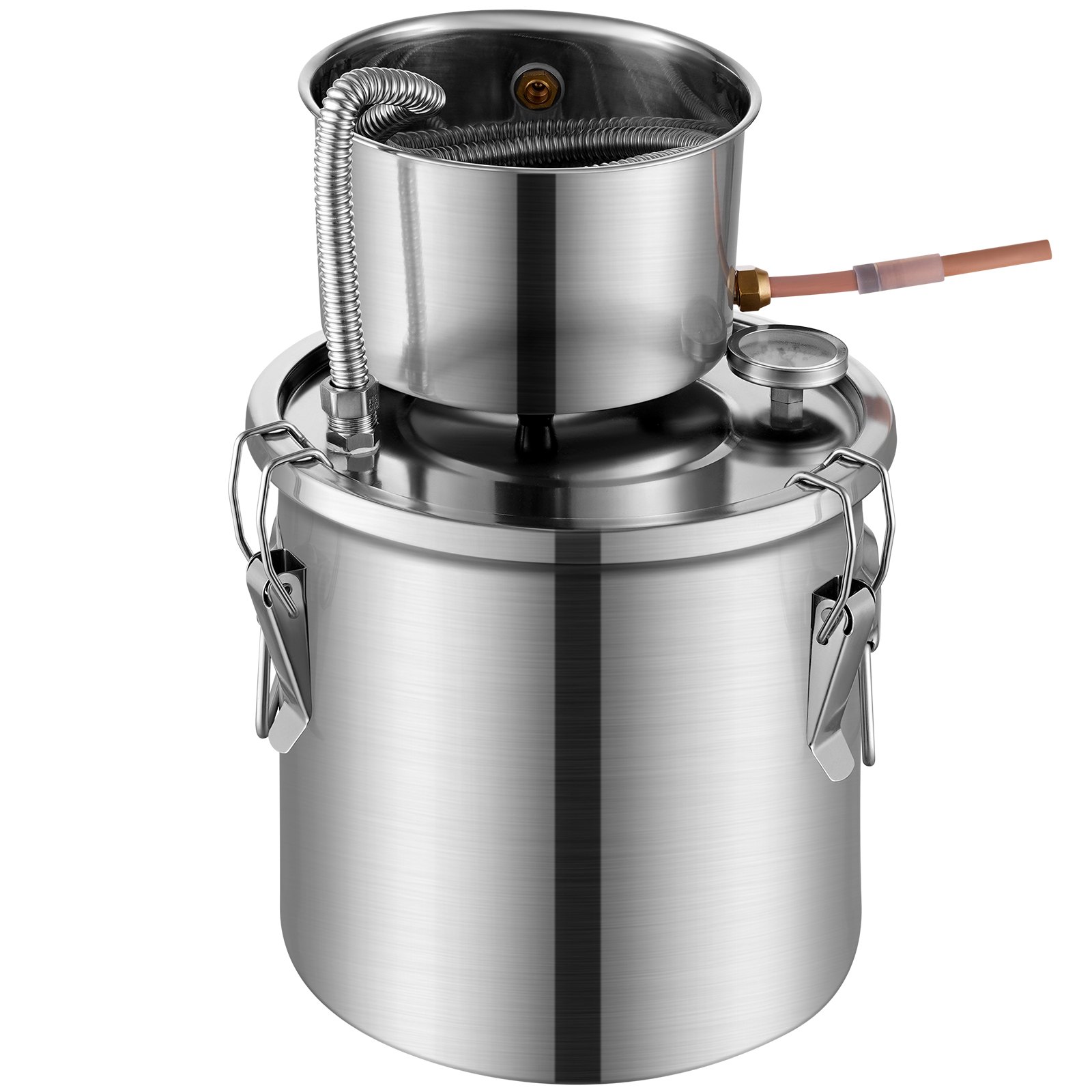 VEVOR Alcohol Still, 3 Gal / 11.4 L Stainless Steel Water Alcohol Distiller with Coil Cooling, Home Brewing Refining Fermentation Kit with Dual Display Thermometer, for Wine Whisky Brandy, Silver