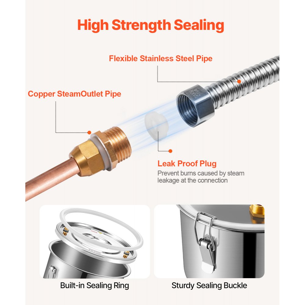 VEVOR Alcohol Still, 3 Gal / 11.4 L Stainless Steel Water Alcohol Distiller with Copper Coil for Fast Cooling, Dual Condenser Distiller Kit with Secondary Distillation, for Wine Whisky Brandy, Silver