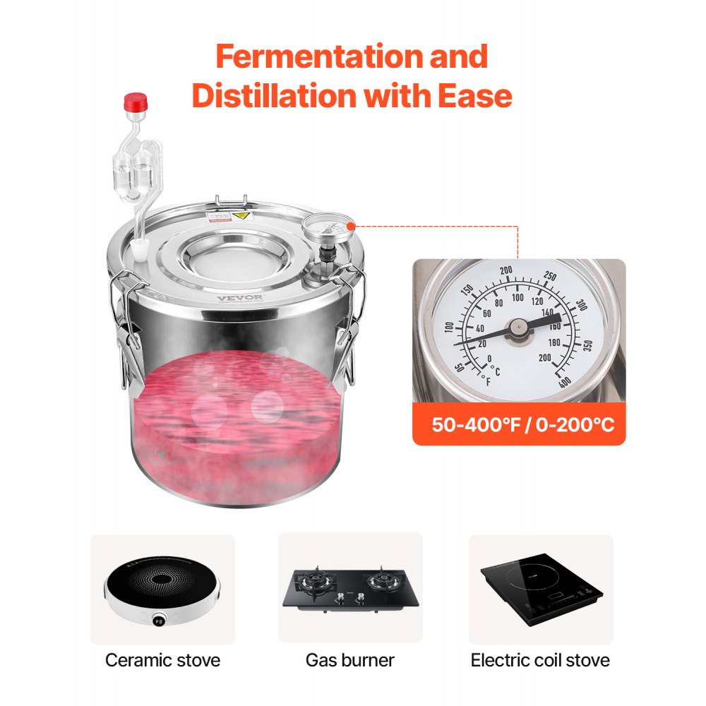 VEVOR Alcohol Still, 3 Gal / 11.4 L Stainless Steel Water Alcohol Distiller with Copper Coil for Fast Cooling, Dual Condenser Distiller Kit with Secondary Distillation, for Wine Whisky Brandy, Silver