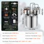 VEVOR Alcohol Still, 3 Gal / 11.4 L Stainless Steel Water Alcohol Distiller with Copper Coil for Fast Cooling, Dual Condenser Distiller Kit with Secondary Distillation, for Wine Whisky Brandy, Silver