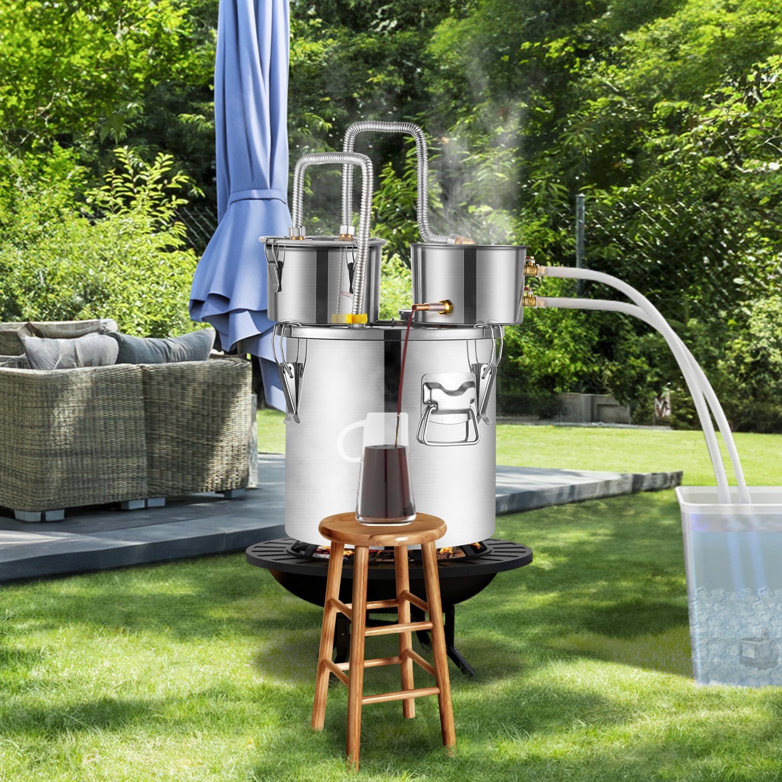 VEVOR Alcohol Still, 3 Gal / 11.4 L Stainless Steel Water Alcohol Distiller with Copper Coil for Fast Cooling, Dual Condenser Distiller Kit with Secondary Distillation, for Wine Whisky Brandy, Silver