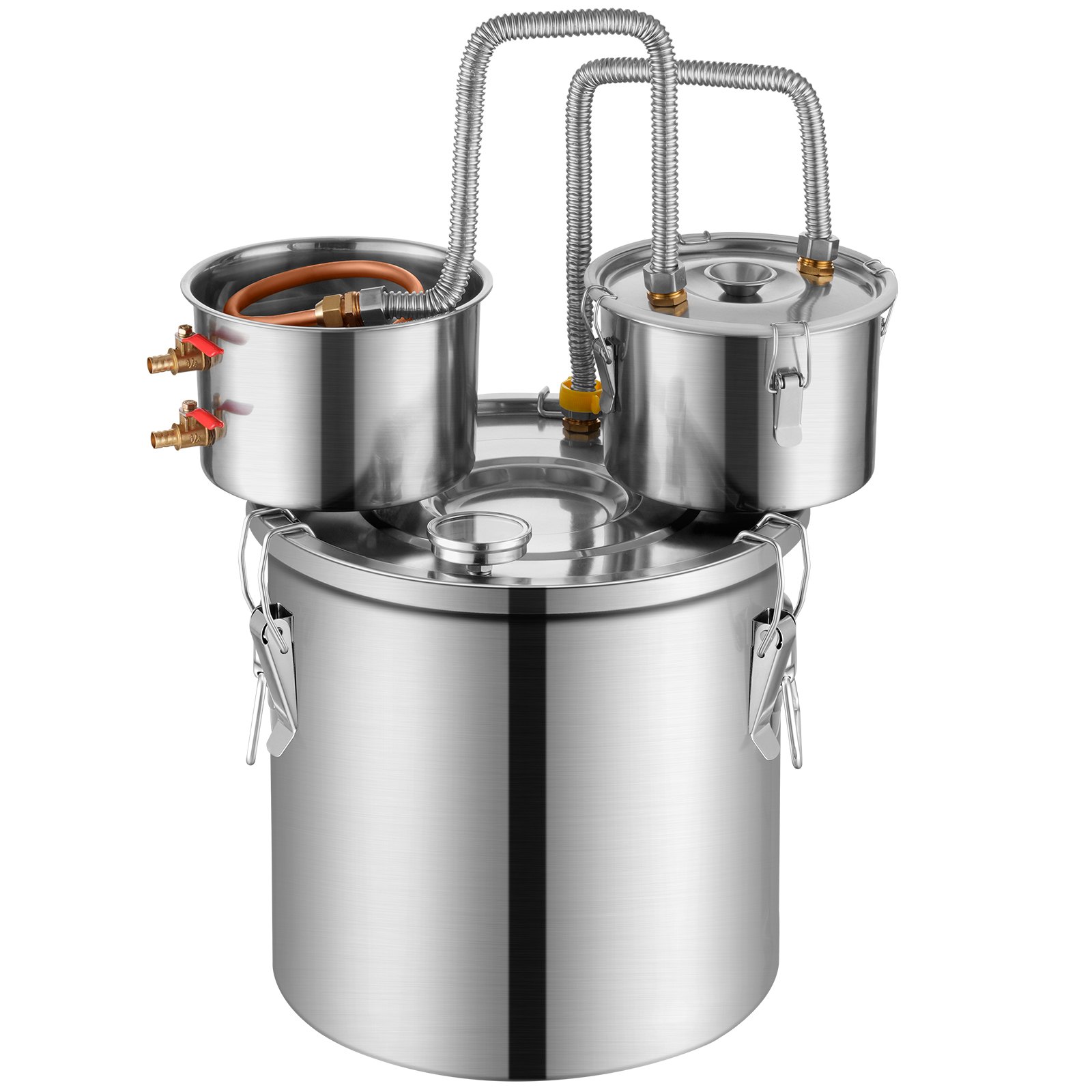 VEVOR Alcohol Still, 3 Gal / 11.4 L Stainless Steel Water Alcohol Distiller with Copper Coil for Fast Cooling, Dual Condenser Distiller Kit with Secondary Distillation, for Wine Whisky Brandy, Silver