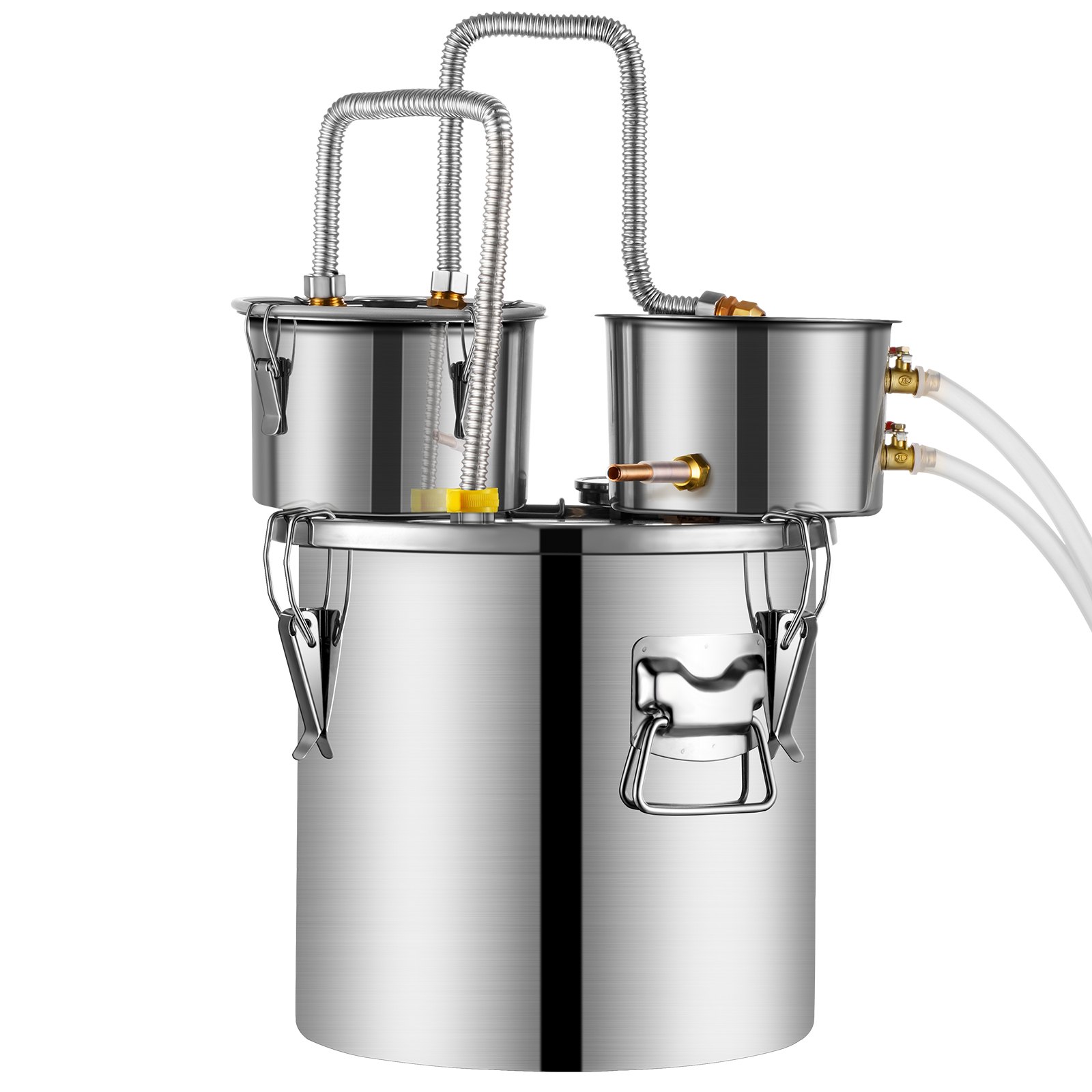 VEVOR Alcohol Still, 3 Gal / 11.4 L Stainless Steel Water Alcohol Distiller with Copper Coil for Fast Cooling, Dual Condenser Distiller Kit with Secondary Distillation, for Wine Whisky Brandy, Silver