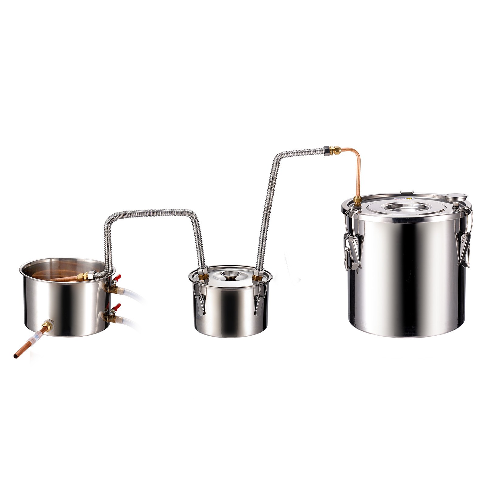 VEVOR Alcohol Still, 5 Gal / 19 L Stainless Steel Water Alcohol Distiller with Copper Coil for Fast Cooling, Dual Condenser Distiller Kit with Secondary Distillation, for Wine Whisky Brandy, Silver