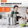 VEVOR Alcohol Still, 8 Gal / 30 L Stainless Steel Water Alcohol Distiller with Copper Coil for Fast Cooling, Dual Condenser Distiller Kit with Secondary Distillation, for Wine Whisky Brandy, Silver