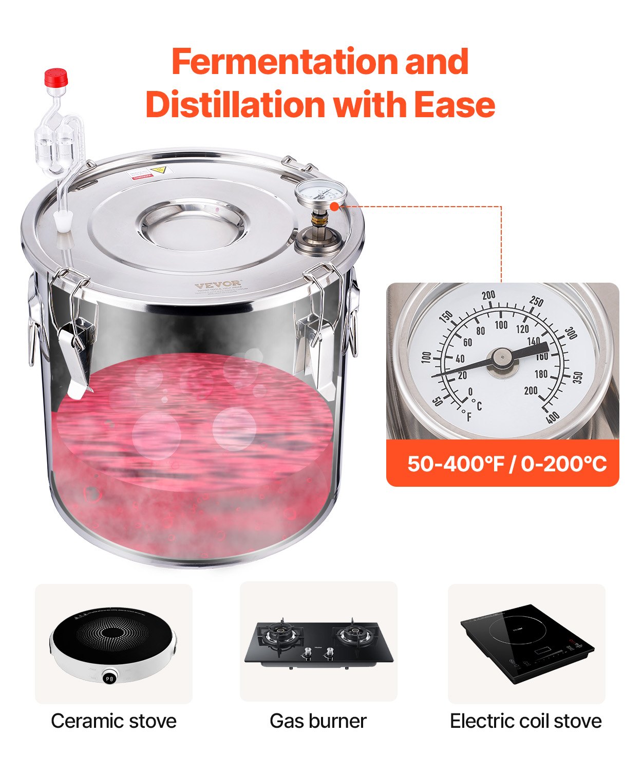 VEVOR Alcohol Still, 8 Gal / 30 L Stainless Steel Water Alcohol Distiller with Copper Coil for Fast Cooling, Dual Condenser Distiller Kit with Secondary Distillation, for Wine Whisky Brandy, Silver