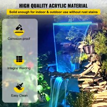 VEVOR Fountain Spillway 35x3.2x8.1 Inch, Pool Waterfall Fountain 17 Colors Led, Pool Water Fall Kit with Remote, Pool Spillway Solid Acrylic Pool Waterfall for Garden Pond, Swimming Pool, Square