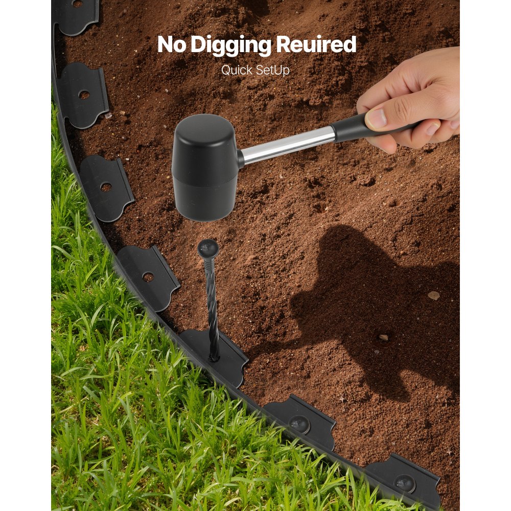 VEVOR Landscape Edging, 20 ft x 2 in Plastic Garden Border Edging with 120 Spikes, No Dig, Flexible Lawn Edgings Roll, UV-Resistant Mini Fence Borders Pathway Edgings for Flower Beds Yard Paver