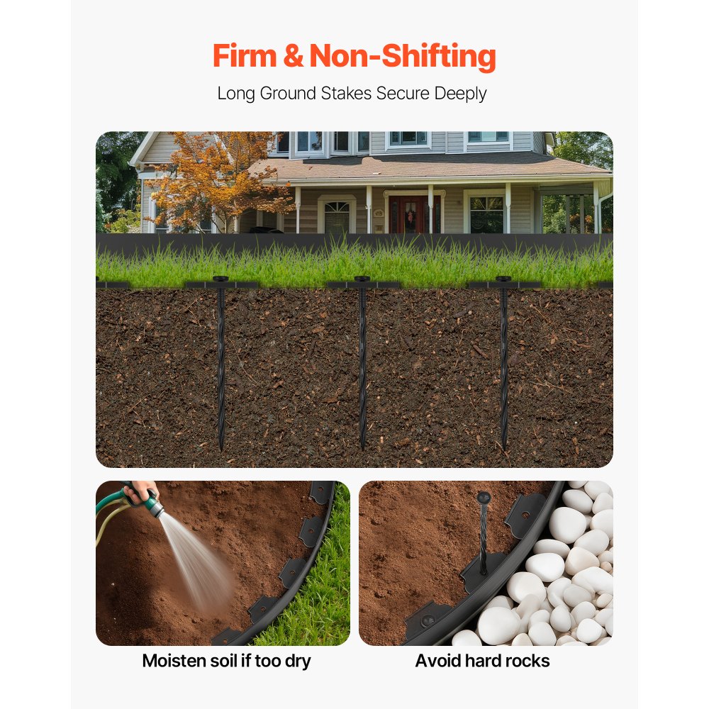VEVOR Landscape Edging, 20 ft x 2 in Plastic Garden Border Edging with 120 Spikes, No Dig, Flexible Lawn Edgings Roll, UV-Resistant Mini Fence Borders Pathway Edgings for Flower Beds Yard Paver
