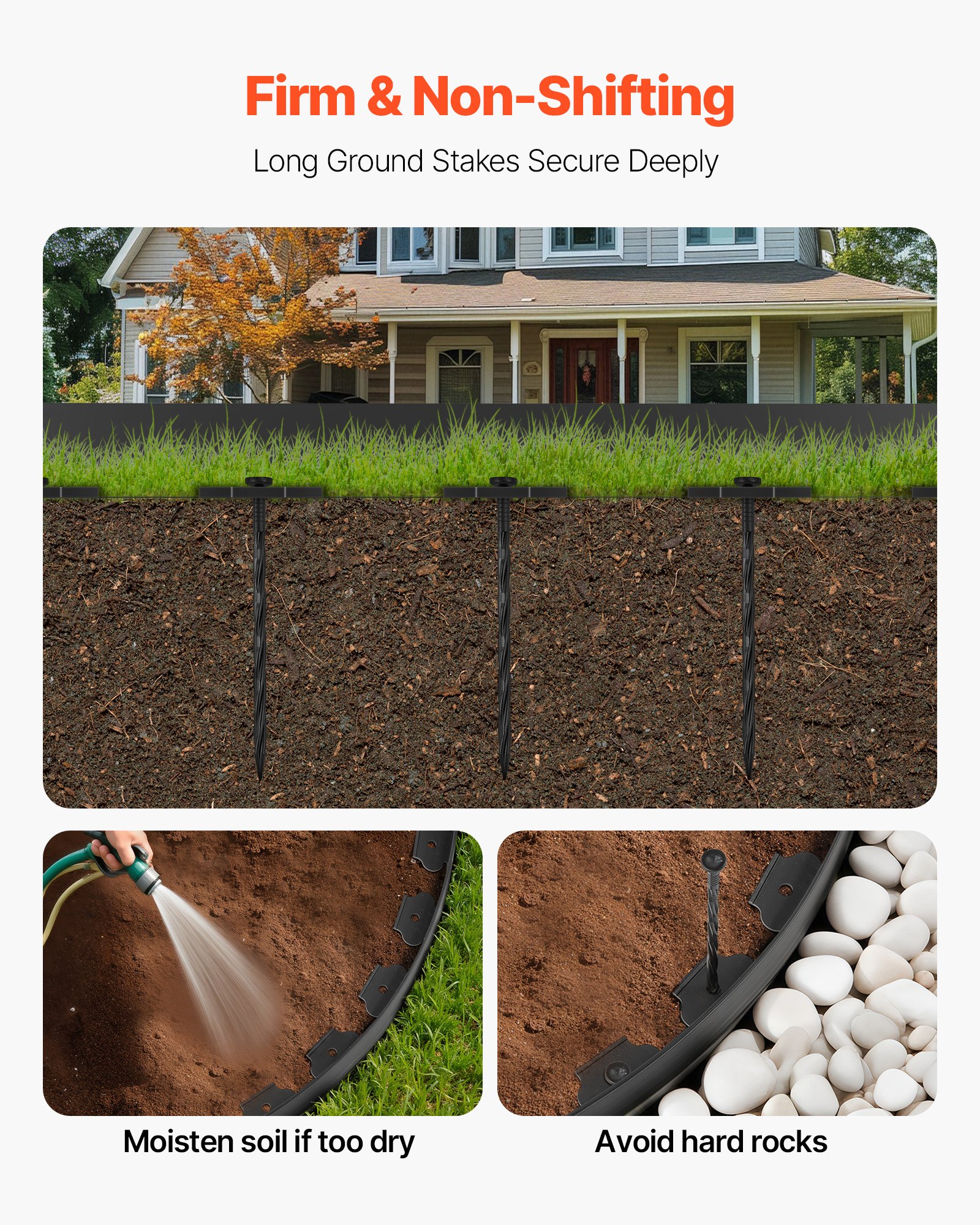 VEVOR Landscape Edging, 600 x 5 cm Plastic Garden Border Edging with 120 Spikes, No Dig, Flexible Lawn Edgings Roll, UV-Resistant Mini Fence Borders Pathway Edgings for Flower Beds Yard Paver