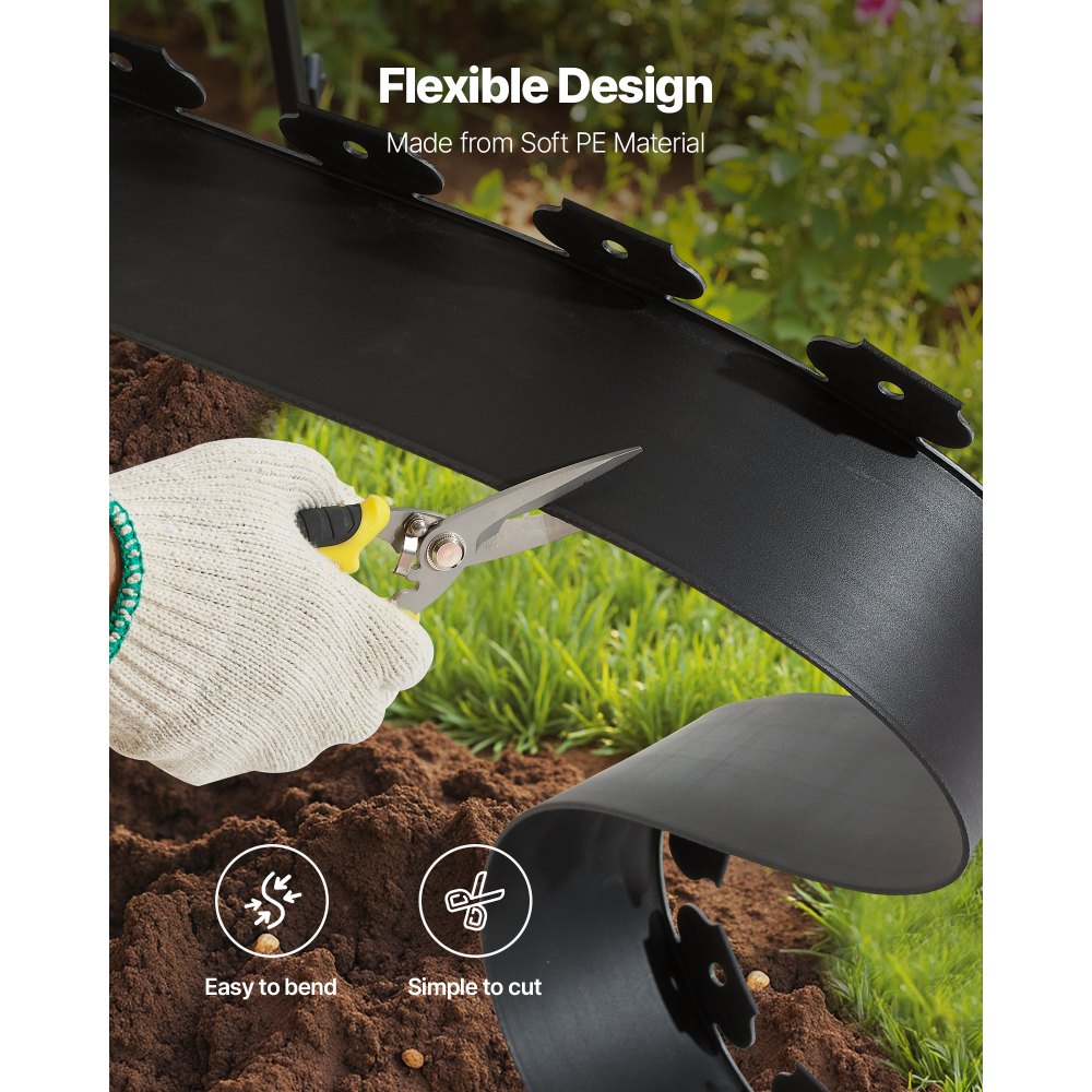 VEVOR Landscape Edging, 33 ft x 4 in Plastic Garden Border Edging with 30 Spikes & 2 Ground Stakes, No Dig, Flexible Lawn Edgings Roll, UV-Resistant Mini Fence Borders for Flower Beds Yard Paver