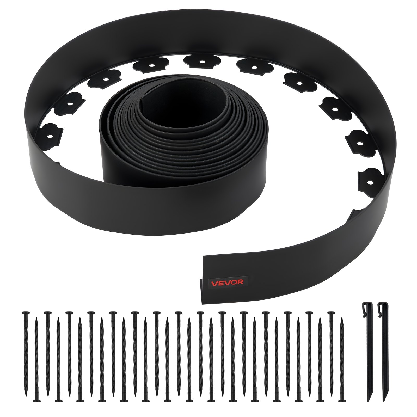 VEVOR Landscape Edging, 33 ft x 4 in Plastic Garden Border Edging with 30 Spikes & 2 Ground Stakes, No Dig, Flexible Lawn Edgings Roll, UV-Resistant Mini Fence Borders for Flower Beds Yard Paver