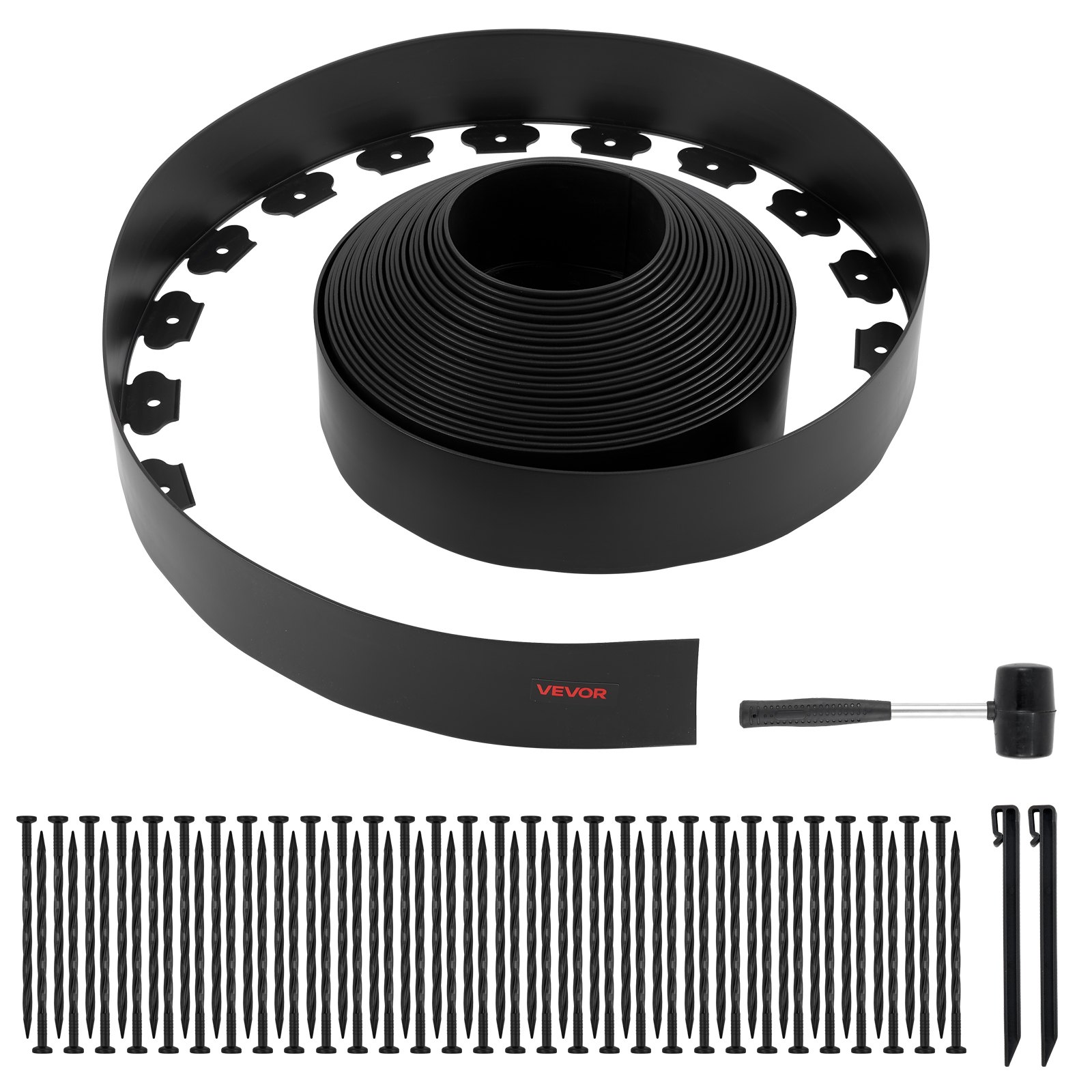 VEVOR Landscape Edging, 2000 x 10 cm Plastic Garden Border Edging with 30 Spikes & 2 Ground Stakes, No Dig, Flexible Lawn Edgings Roll, UV-Resistant Mini Fence Borders for Flower Beds Yard Paver