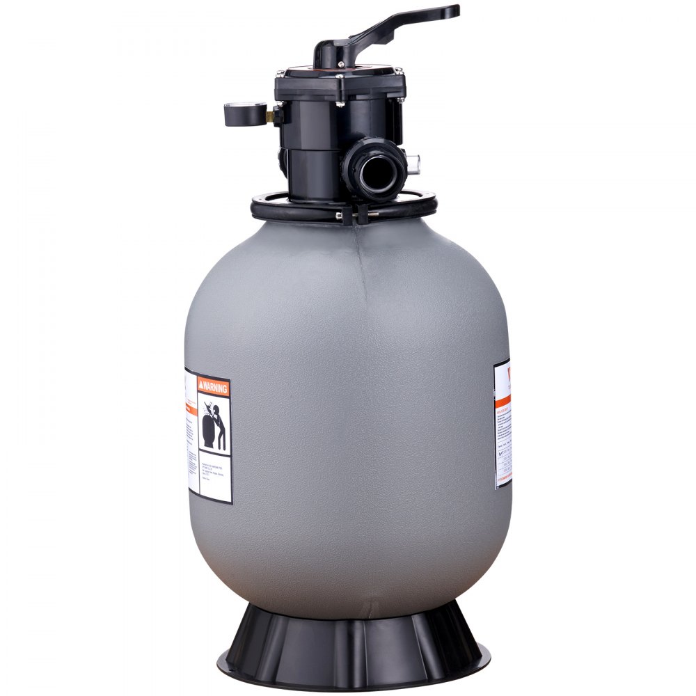 gray VEVOR sand filter system with a black top-mounted valve and a sturdy round base.