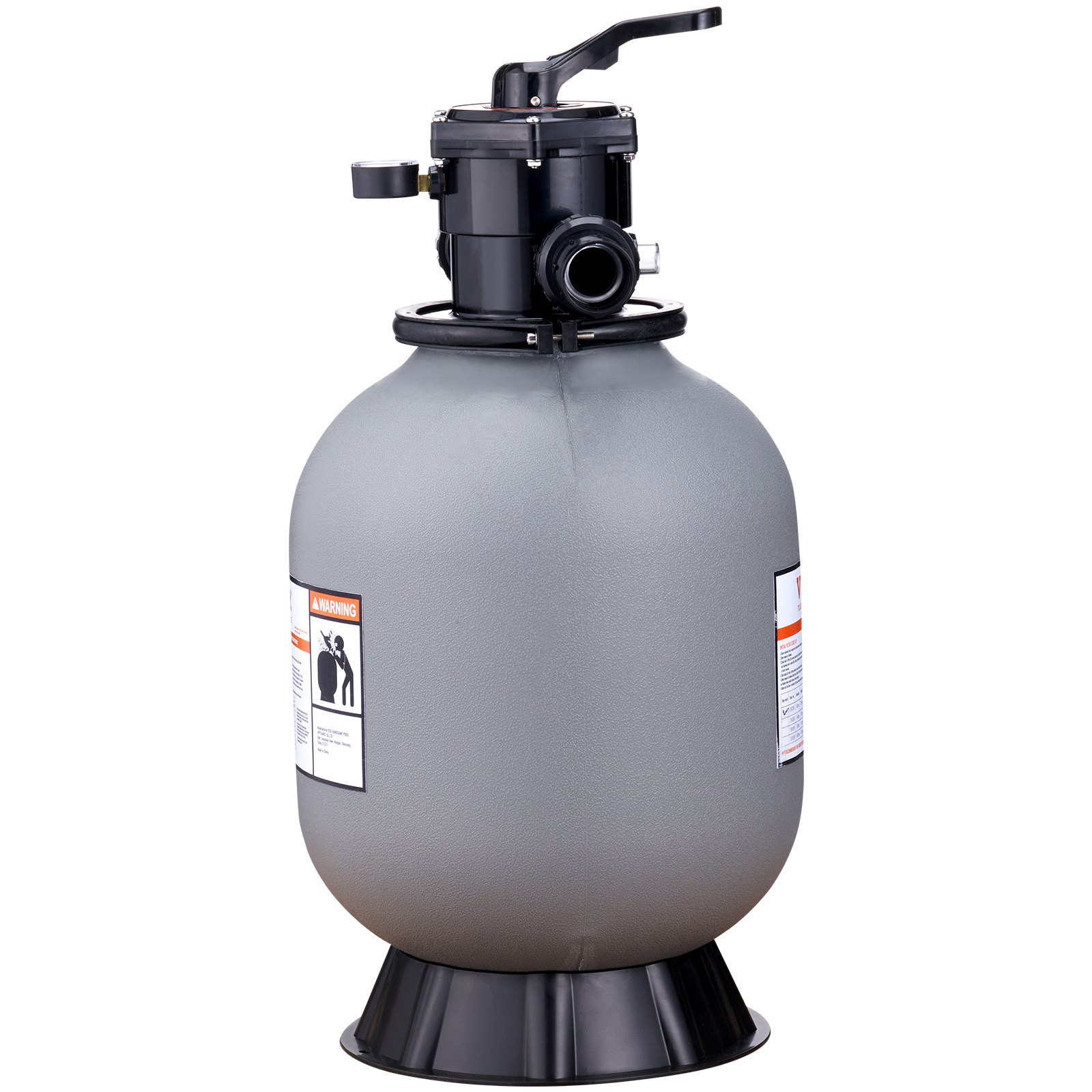 gray VEVOR sand filter system with a black top-mounted valve and a sturdy round base.