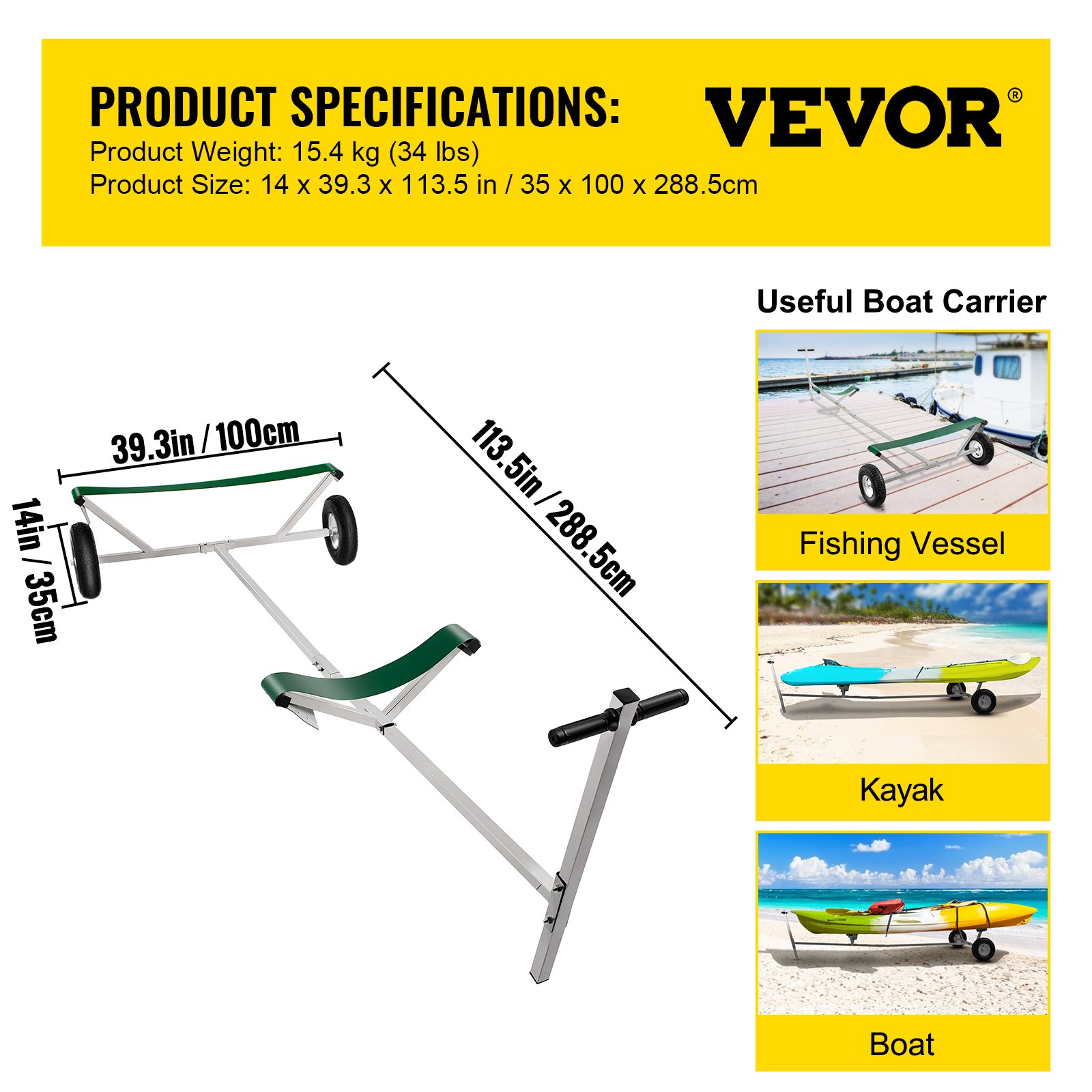 VEVOR  Boat Launching Dolly for Inflatable with14" Wheels Hand Trailer