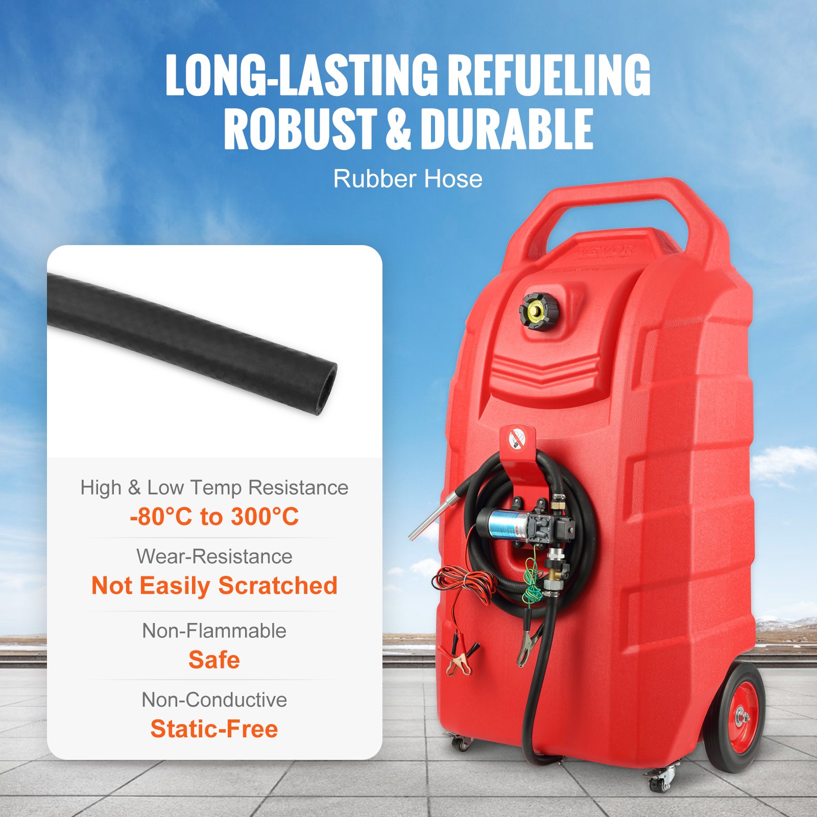 VEVOR Fuel Caddy, 32 Gallon, Portable Fuel Storage Tank On-Wheels, with 12V DC 140 W Transfer Pump (for Diesel Only), Diesel Fuel Container with 13 Ft Hose, Flow Rate 40L/min, for Trucks, Boats