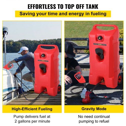 VEVOR 14 Gallon Fuel Caddy, Gas Storage Tank on-Wheels, with Siphon Pump and 9.8 ft Long Hose, Gasoline Diesel Fuel Tank for Cars, Lawn Mowers, ATVs, Boats, More, Red