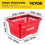 VEVOR Shopping Basket, 42.8 x 30 x 22 cm (L x W x H), Plastic Handle and Iron Stand, Set of 12 Store Baskets with Durable PE Material Used for Supermarket, Retail, Bookstore, Red