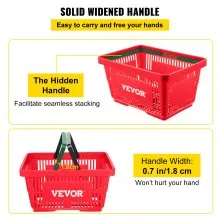 VEVOR Shopping Basket, 16.9 x 11.8 x 8.7 in/42.8 x 30 x 22 cm((L x W x H), Plastic Handle and Iron Stand, Set of 12 Store Baskets with Durable PE Material Used for Supermarket, Retail, Bookstore, Red