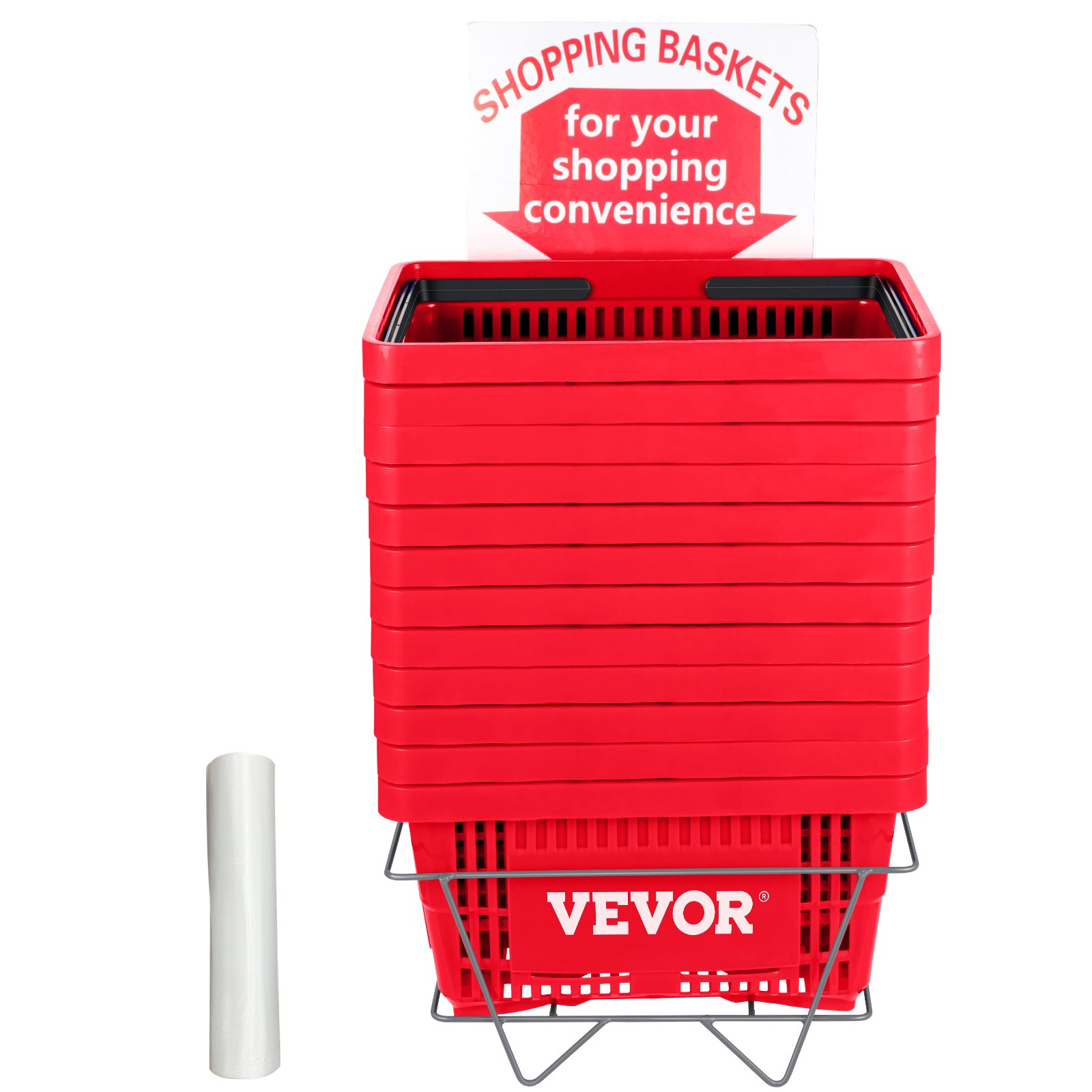 VEVOR Shopping Basket, 42.8 x 30 x 22 cm (L x W x H), Plastic Handle and Iron Stand, Set of 12 Store Baskets with Durable PE Material Used for Supermarket, Retail, Bookstore, Red