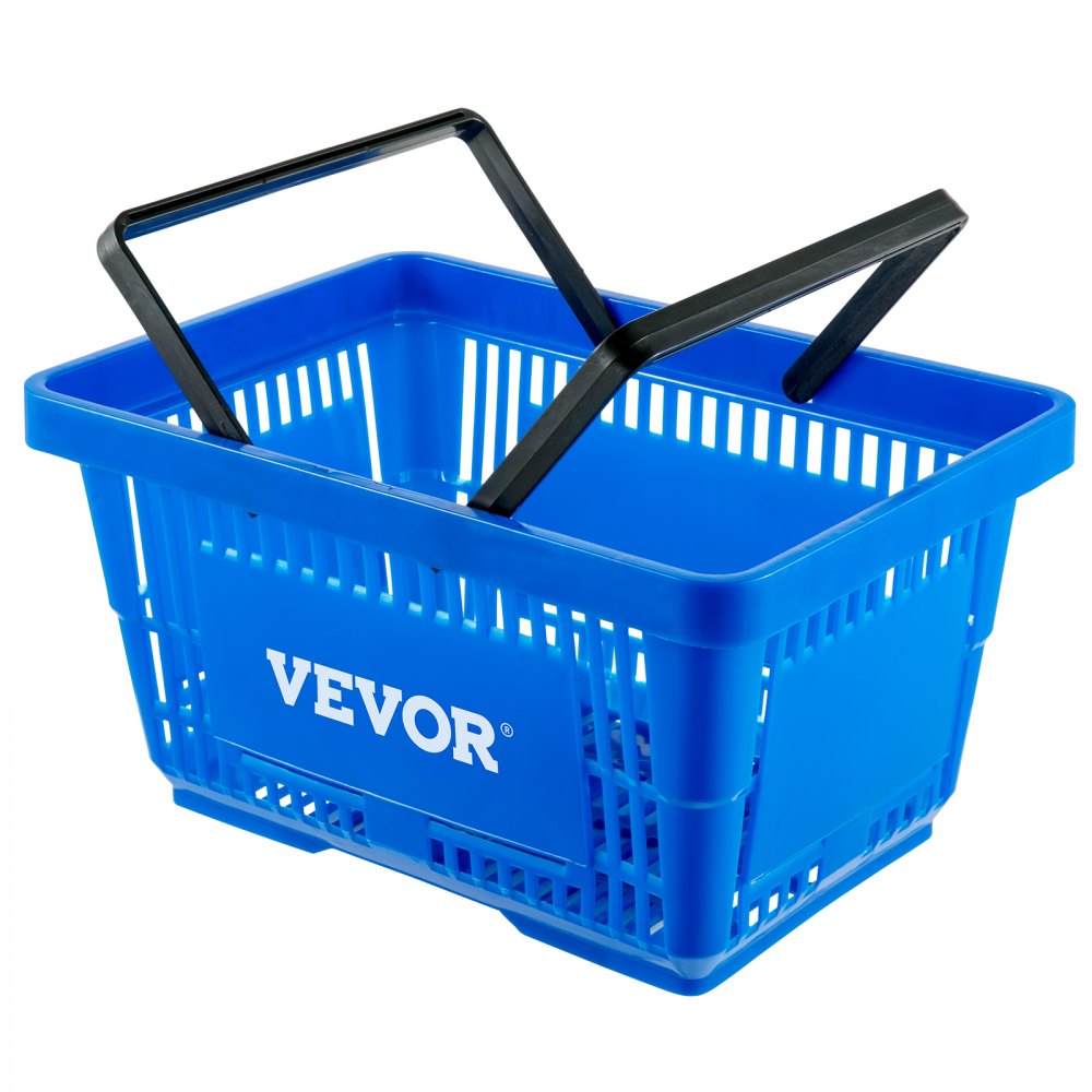 VEVOR Shopping Basket, 16.9 x 11.8 x 8.7 in/42.8 x 30 x 22 cm((L x W x H), Plastic Handle and Iron Stand, Set of 12 Store Baskets with Durable PE Material Used for Supermarket, Retail, Bookstore, Blue
