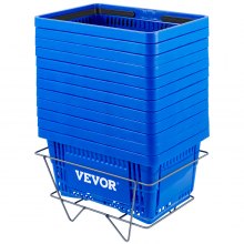 VEVOR Shopping Basket, 16.9 x 11.8 x 8.7 in/42.8 x 30 x 22 cm(L x W x H), Plastic Handle and Iron Stand, Set of 12 Store Baskets with Durable PE Material Used for Supermarket, Retail, Bookstore, Blue