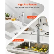 VEVOR Single Handle Sink Faucet, Chrome-Plated Silver Faucet Kitchen Sink, 1 or 3 Hole Kitchen Water Faucets with Push-Button Drain, Suitable for Bathroom, RV, Bar, Public Restroom, High Arc Faucets