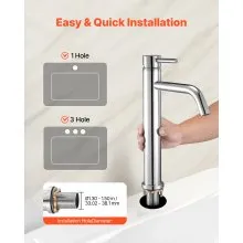 VEVOR Single Handle Sink Faucet, Chrome-Plated Silver Faucet Kitchen Sink, 1 or 3 Hole Kitchen Water Faucets with Push-Button Drain, Suitable for Bathroom, RV, Bar, Public Restroom, High Arc Faucets