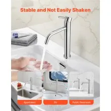 VEVOR Single Handle Sink Faucet, Chrome-Plated Silver Faucet Kitchen Sink, 1 or 3 Hole Kitchen Water Faucets with Push-Button Drain, Suitable for Bathroom, RV, Bar, Public Restroom, High Arc Faucets